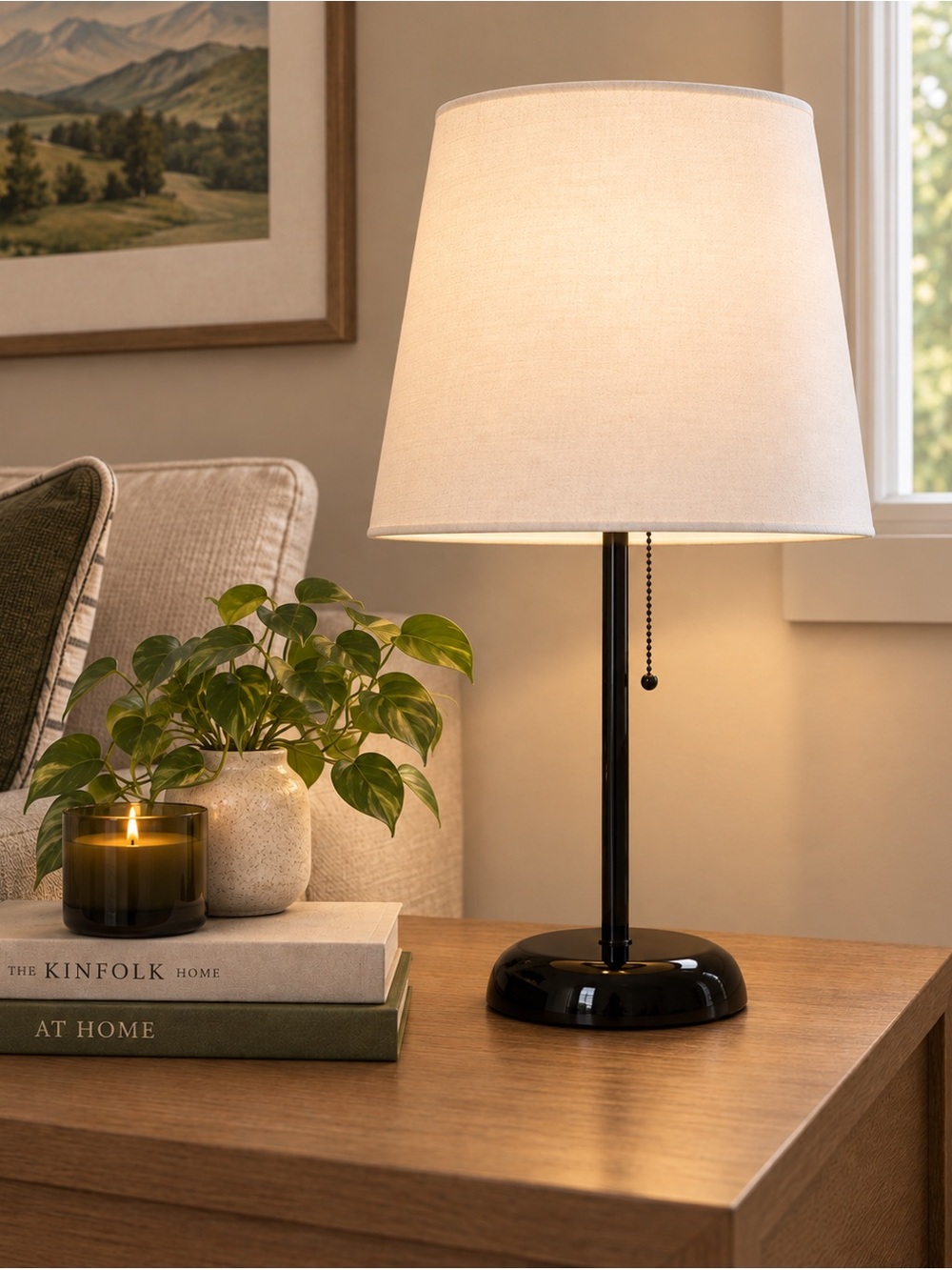 Classic Black Table Lamp with Cream Shade - Home Accents